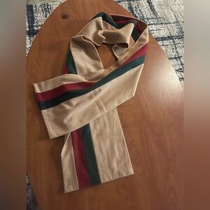 Beige Scarf with Red and Dark Green Stripes